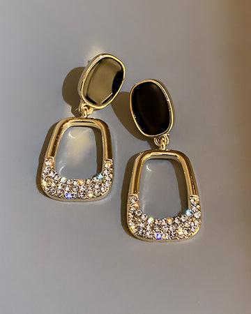 1Pair Geometric Rhinestone Decor Drop Earrings